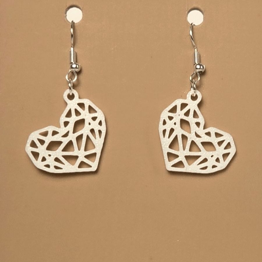 Boucle d'oreille en forme de Coeur imprimée en 3D avec crochets hypoallergéniques sans nickel